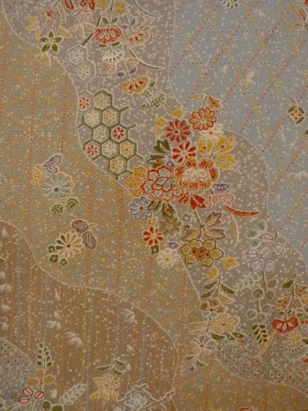 Photo3: N1112B Used Japanese kimono  Grayish Multi Color KOMON dyed for women / Silk. Peony,   (Grade B) (3)
