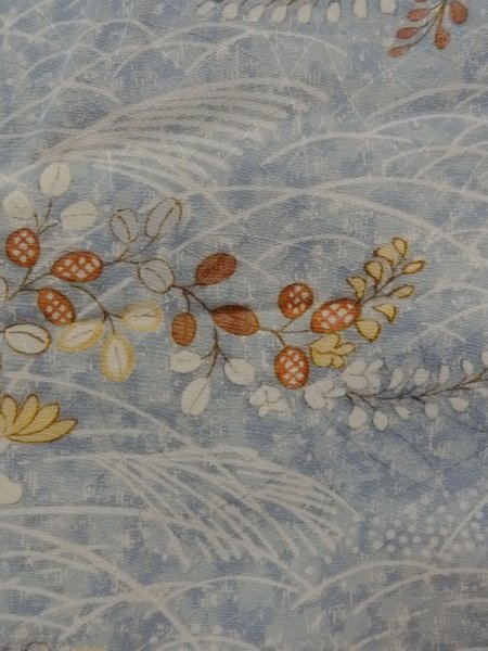 Photo7: Mint N1112C Used Japanese kimono  Grayish Light Blue HITOE unlined for women / Silk. Chrysanthemum,   (Grade A) (7)