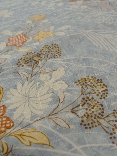 Photo8: Mint N1112C Used Japanese kimono  Grayish Light Blue HITOE unlined for women / Silk. Chrysanthemum,   (Grade A) (8)