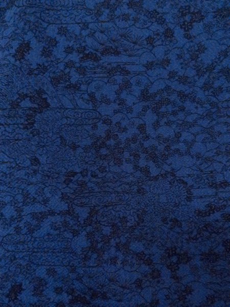 Photo5: Mint N1112D Used Japanese kimono   Navy Blue KOMON dyed for women / Silk. Peony,   (Grade A) (5)