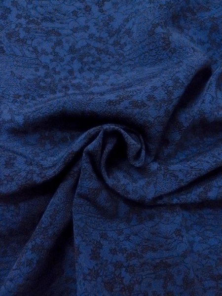 Photo11: Mint N1112D Used Japanese kimono   Navy Blue KOMON dyed for women / Silk. Peony,   (Grade A) (11)