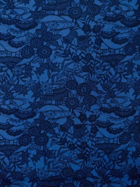 Photo4: N1112E Used Japanese kimono  Dark Blue KOMON dyed for women / Silk. Chrysanthemum,   (Grade B) (4)