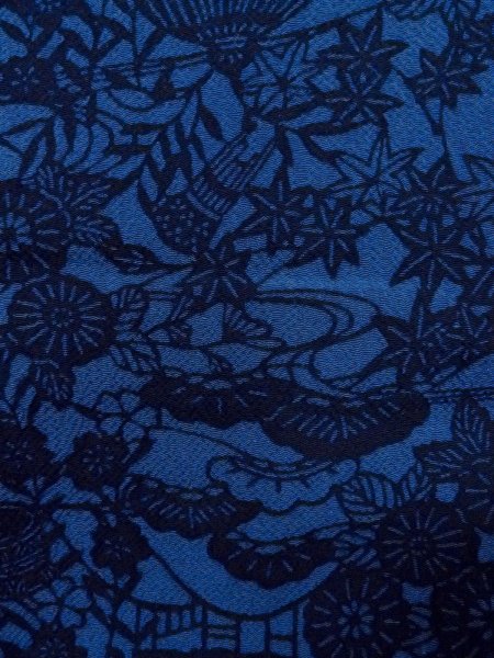 Photo6: N1112E Used Japanese kimono  Dark Blue KOMON dyed for women / Silk. Chrysanthemum,   (Grade B) (6)