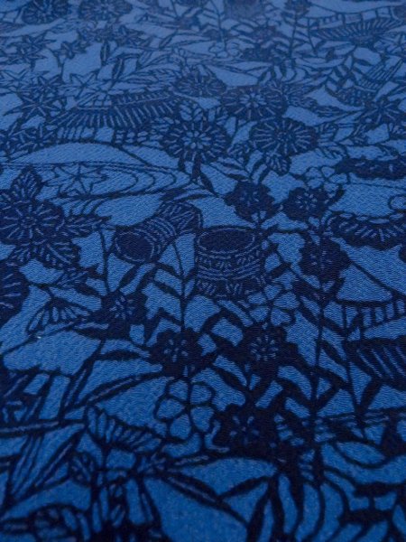 Photo9: N1112E Used Japanese kimono  Dark Blue KOMON dyed for women / Silk. Chrysanthemum,   (Grade B) (9)