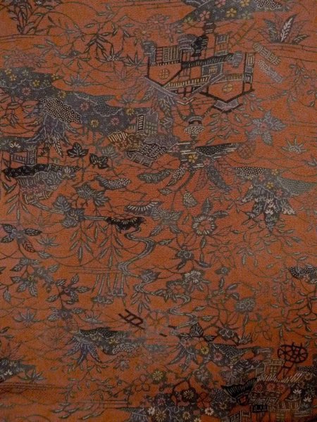 Photo4: Mint N1112F Used Japanese kimono   Dark Red KOMON dyed for women / Silk. Peony,   (Grade A) (4)