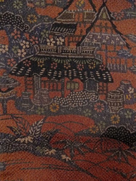 Photo6: Mint N1112F Used Japanese kimono   Dark Red KOMON dyed for women / Silk. Peony,   (Grade A) (6)