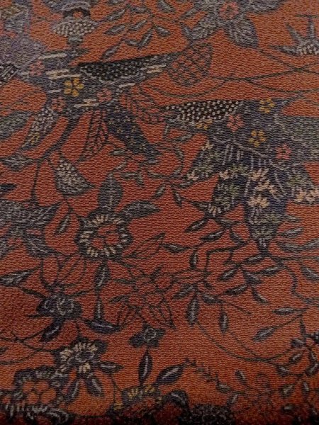 Photo7: Mint N1112F Used Japanese kimono   Dark Red KOMON dyed for women / Silk. Peony,   (Grade A) (7)