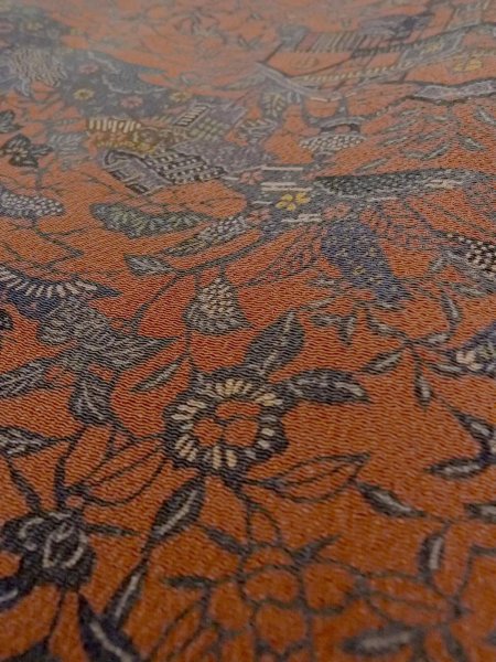 Photo11: Mint N1112F Used Japanese kimono   Dark Red KOMON dyed for women / Silk. Peony,   (Grade A) (11)