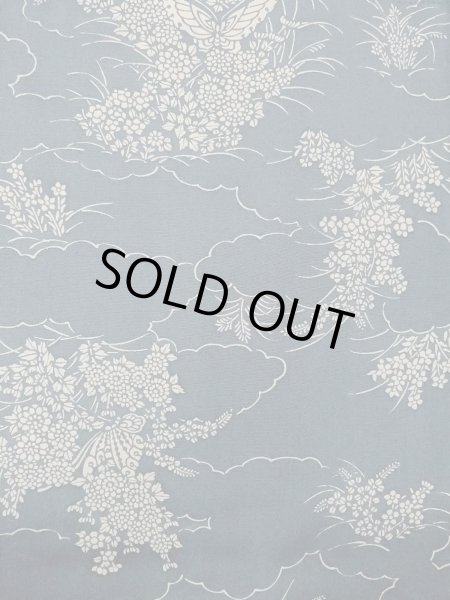 Photo5: N1112H Used Japanese kimono  Grayish Indigo Blue KOMON dyed for women / Silk. Peony,   (Grade C) (5)