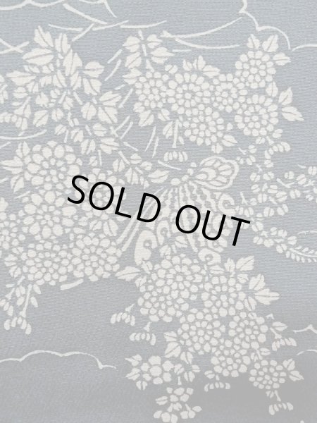 Photo1: N1112H Used Japanese kimono  Grayish Indigo Blue KOMON dyed for women / Silk. Peony,   (Grade C) (1)