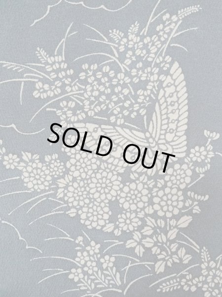 Photo6: N1112H Used Japanese kimono  Grayish Indigo Blue KOMON dyed for women / Silk. Peony,   (Grade C) (6)