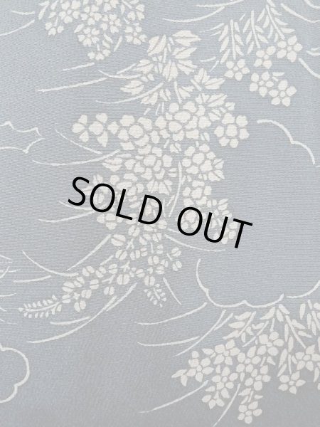 Photo7: N1112H Used Japanese kimono  Grayish Indigo Blue KOMON dyed for women / Silk. Peony,   (Grade C) (7)