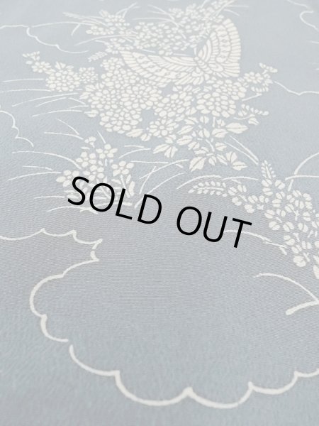 Photo8: N1112H Used Japanese kimono  Grayish Indigo Blue KOMON dyed for women / Silk. Peony,   (Grade C) (8)