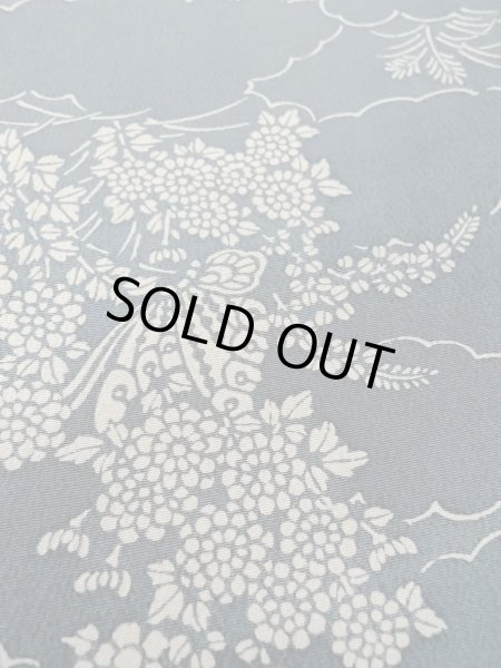 Photo9: N1112H Used Japanese kimono  Grayish Indigo Blue KOMON dyed for women / Silk. Peony,   (Grade C) (9)