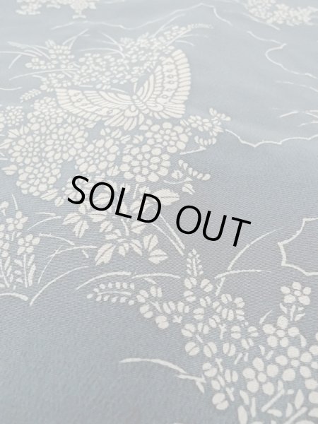 Photo10: N1112H Used Japanese kimono  Grayish Indigo Blue KOMON dyed for women / Silk. Peony,   (Grade C) (10)