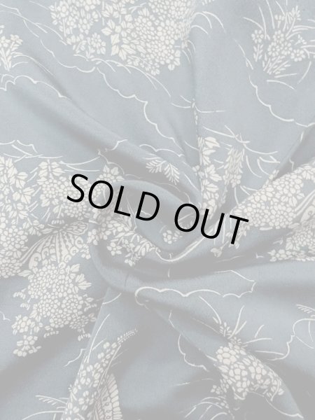 Photo11: N1112H Used Japanese kimono  Grayish Indigo Blue KOMON dyed for women / Silk. Peony,   (Grade C) (11)