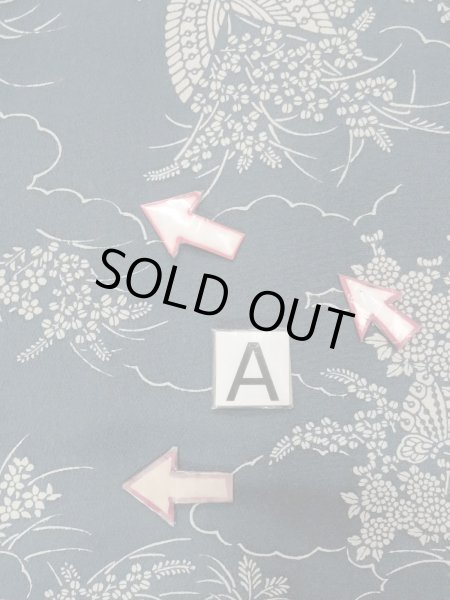 Photo14: N1112H Used Japanese kimono  Grayish Indigo Blue KOMON dyed for women / Silk. Peony,   (Grade C) (14)
