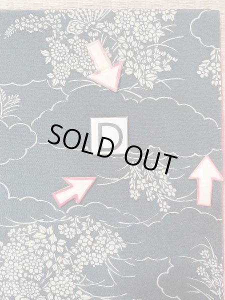 Photo17: N1112H Used Japanese kimono  Grayish Indigo Blue KOMON dyed for women / Silk. Peony,   (Grade C) (17)