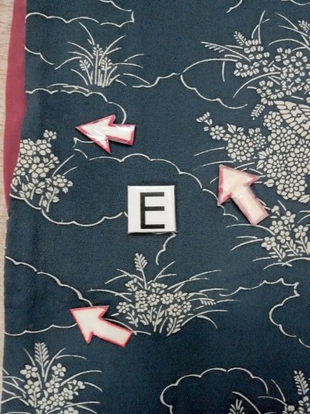 Photo18: N1112H Used Japanese kimono  Grayish Indigo Blue KOMON dyed for women / Silk. Peony,   (Grade C) (18)