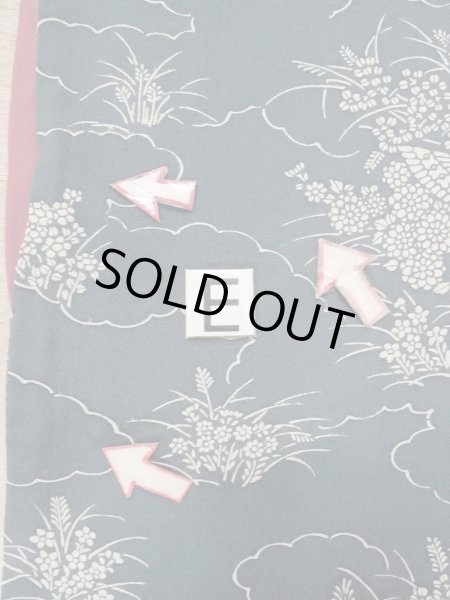 Photo18: N1112H Used Japanese kimono  Grayish Indigo Blue KOMON dyed for women / Silk. Peony,   (Grade C) (18)