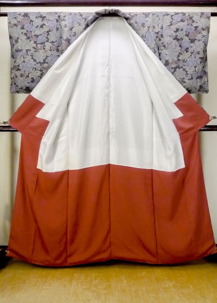 Photo2: Mint N1112I Used Japanese kimono  Grayish Multi Color KOMON dyed for women / Silk. Rose,   (Grade A) (2)