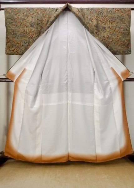 Photo2: N1112J Used Japanese kimono  Dark Beige KOMON dyed for women / Silk. Flower,   (Grade A) (2)