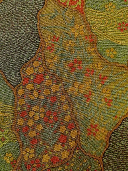 Photo5: N1112K Used Japanese kimono  Grayish Yellowish Green KOMON dyed for women / Silk. Flower,   (Grade B) (5)