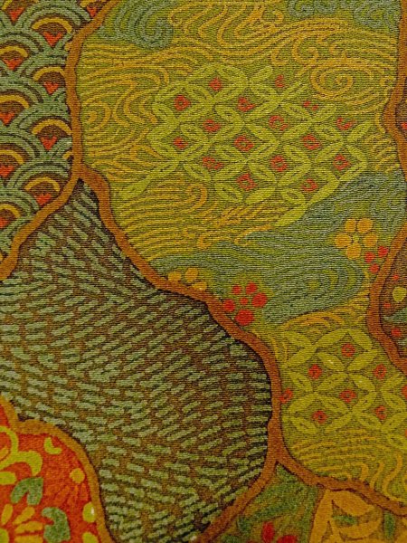 Photo7: N1112K Used Japanese kimono  Grayish Yellowish Green KOMON dyed for women / Silk. Flower,   (Grade B) (7)