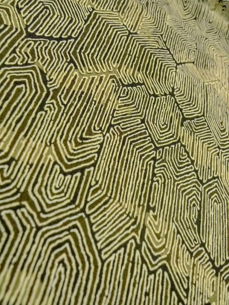 Photo7: N1112N Vintage Japanese kimono  Dark Yellowish Green HITOE unlined for women / Synthetic. Tortoise-shell pattern(Hexagonal pattern)   (Grade D) (7)