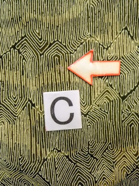 Photo14: N1112N Vintage Japanese kimono  Dark Yellowish Green HITOE unlined for women / Synthetic. Tortoise-shell pattern(Hexagonal pattern)   (Grade D) (14)