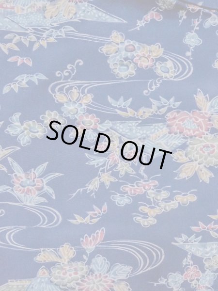 Photo3: N1112Q Vintage Japanese kimono  Dark Indigo Blue KOMON dyed for women / Silk. Flower,   (Grade B) (3)