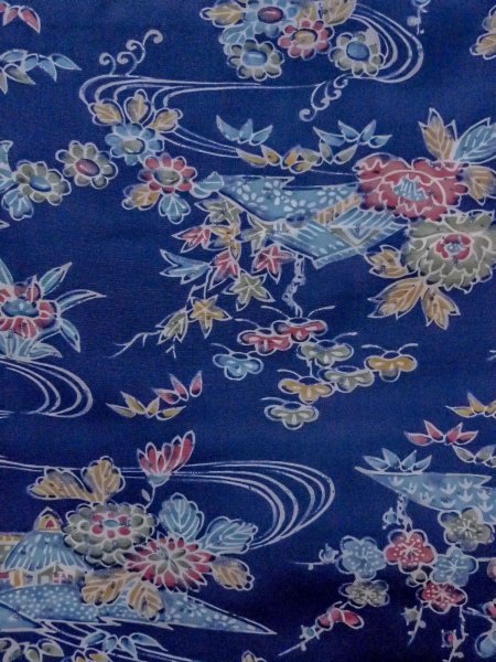 Photo4: N1112Q Vintage Japanese kimono  Dark Indigo Blue KOMON dyed for women / Silk. Flower,   (Grade B) (4)