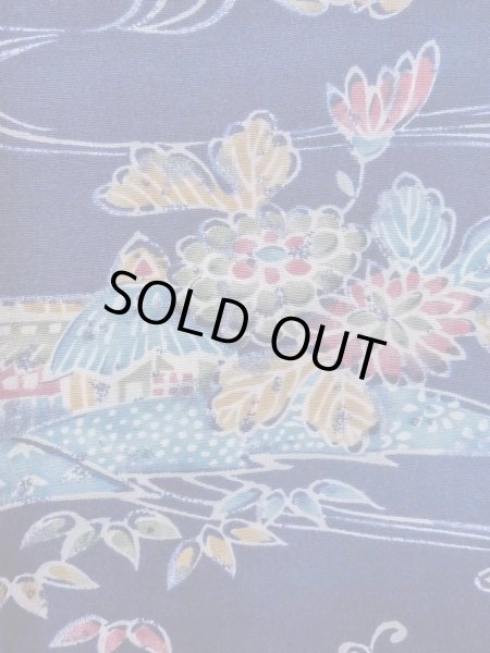 Photo5: N1112Q Vintage Japanese kimono  Dark Indigo Blue KOMON dyed for women / Silk. Flower,   (Grade B) (5)