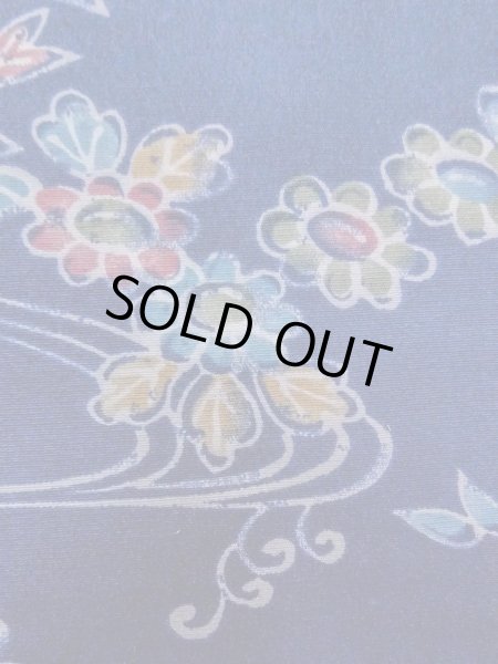 Photo7: N1112Q Vintage Japanese kimono  Dark Indigo Blue KOMON dyed for women / Silk. Flower,   (Grade B) (7)