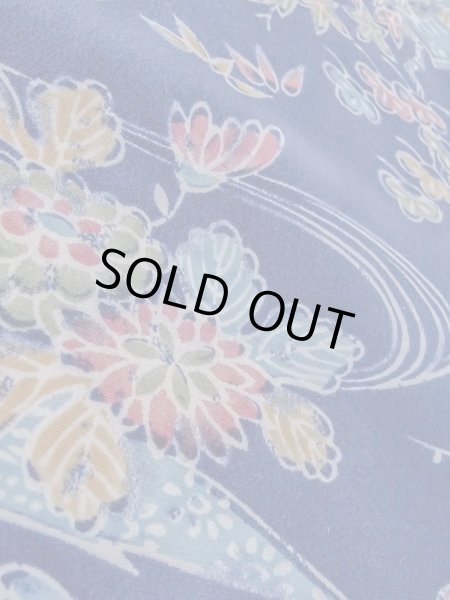 Photo8: N1112Q Vintage Japanese kimono  Dark Indigo Blue KOMON dyed for women / Silk. Flower,   (Grade B) (8)