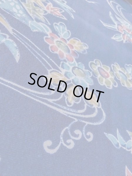 Photo9: N1112Q Vintage Japanese kimono  Dark Indigo Blue KOMON dyed for women / Silk. Flower,   (Grade B) (9)