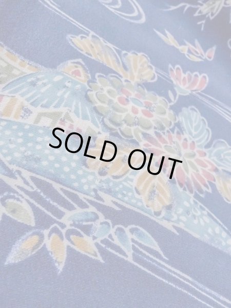 Photo10: N1112Q Vintage Japanese kimono  Dark Indigo Blue KOMON dyed for women / Silk. Flower,   (Grade B) (10)