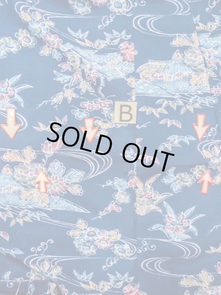 Photo15: N1112Q Vintage Japanese kimono  Dark Indigo Blue KOMON dyed for women / Silk. Flower,   (Grade B) (15)