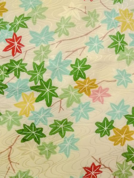Photo5: N1112R Vintage Japanese kimono   Ivory KOMON dyed for women / Silk. MOMIJI maple leaf   (Grade C) (5)