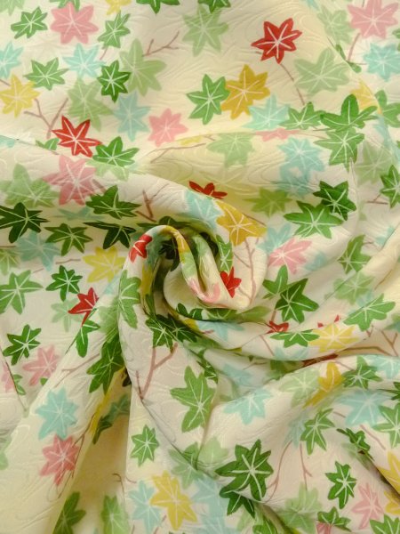 Photo12: N1112R Vintage Japanese kimono   Ivory KOMON dyed for women / Silk. MOMIJI maple leaf   (Grade C) (12)