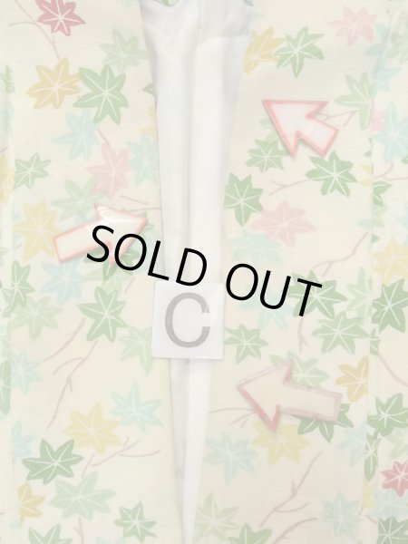 Photo16: N1112R Vintage Japanese kimono   Ivory KOMON dyed for women / Silk. MOMIJI maple leaf   (Grade C) (16)