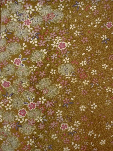 Photo3: Mint N1112S Used Japanese kimono  Yellowish Brown KOMON dyed for women / Synthetic. SAKURA cherry blossom,   (Grade A) (3)