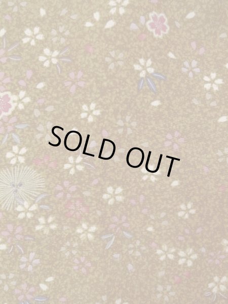 Photo6: Mint N1112S Used Japanese kimono  Yellowish Brown KOMON dyed for women / Synthetic. SAKURA cherry blossom,   (Grade A) (6)