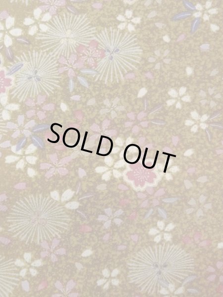 Photo7: Mint N1112S Used Japanese kimono  Yellowish Brown KOMON dyed for women / Synthetic. SAKURA cherry blossom,   (Grade A) (7)