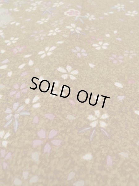 Photo9: Mint N1112S Used Japanese kimono  Yellowish Brown KOMON dyed for women / Synthetic. SAKURA cherry blossom,   (Grade A) (9)