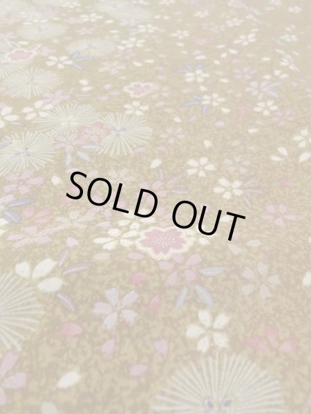 Photo10: Mint N1112S Used Japanese kimono  Yellowish Brown KOMON dyed for women / Synthetic. SAKURA cherry blossom,   (Grade A) (10)