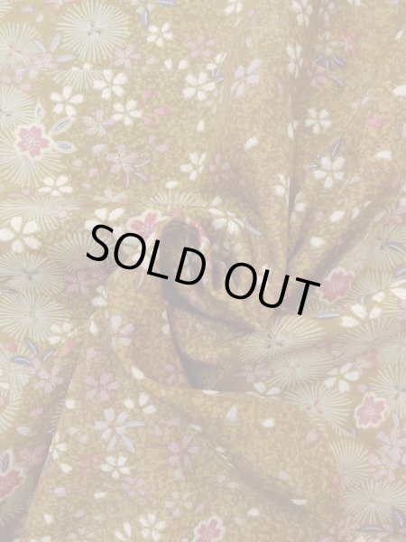Photo11: Mint N1112S Used Japanese kimono  Yellowish Brown KOMON dyed for women / Synthetic. SAKURA cherry blossom,   (Grade A) (11)