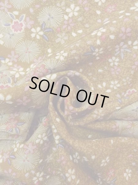 Photo12: Mint N1112S Used Japanese kimono  Yellowish Brown KOMON dyed for women / Synthetic. SAKURA cherry blossom,   (Grade A) (12)