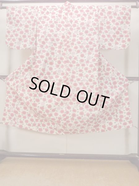 Photo1: N1112T Vintage Japanese kimono   Ivory HITOE unlined for women / Wool. Flower Stains all over.  (Grade D) (1)