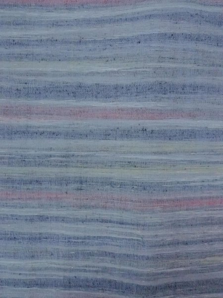 Photo3: N1112U Vintage Japanese kimono  Grayish Light Blue HITOE unlined for women / Wool. Stripes,   (Grade D) (3)